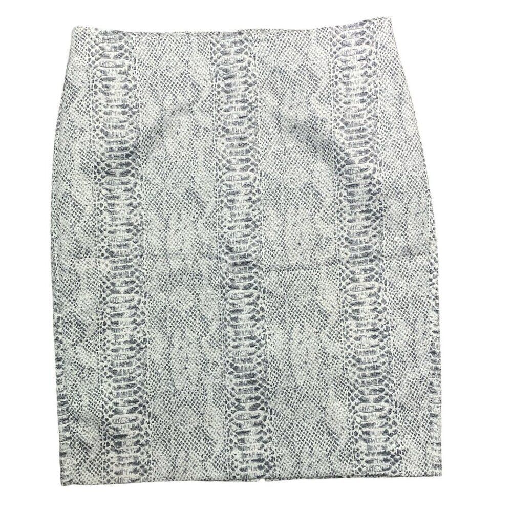 Ann Taylor Cream Gray Reptile Snake Print Midi Skirt Women's Size 12